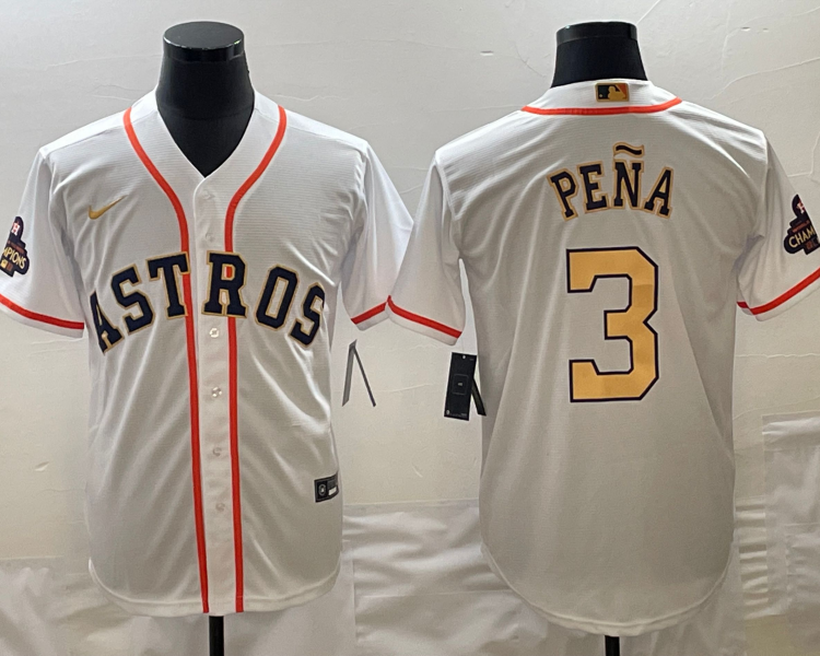 Men's Houston Astros Jeremy Pena Nike White/Gold 2023 Gold Collection Jersey