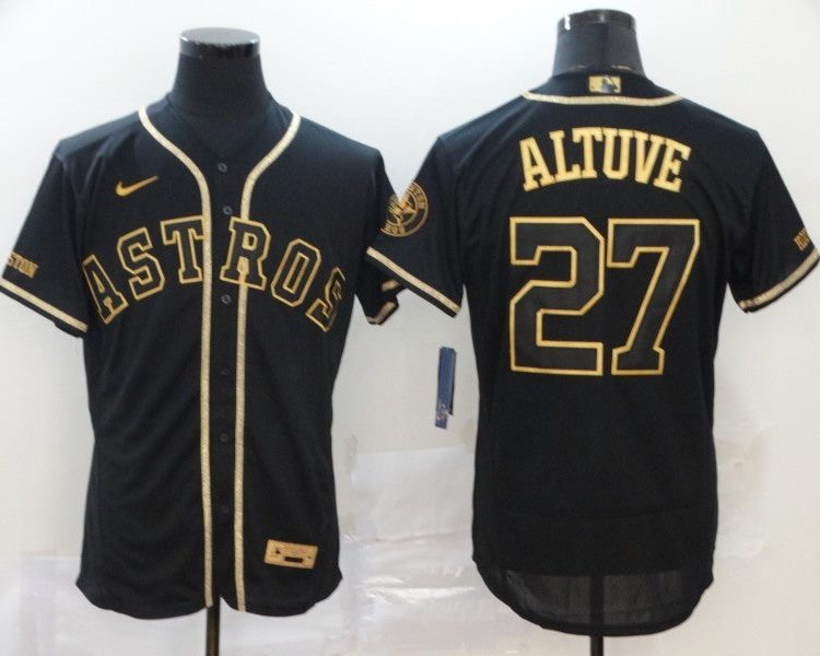 Men's Houston Astros Jose Altuve #27 Black Stitched Jersey