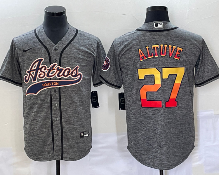 Men's Houston Astros Jose Altuve #27 Gray Jersey Joint Edition