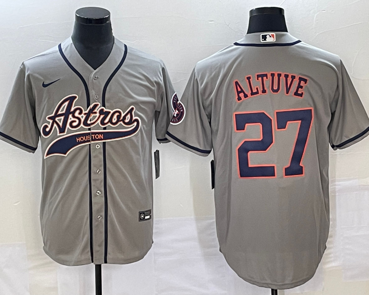 Men's Houston Astros Jose Altuve #27 Gray Jersey Joint Edition