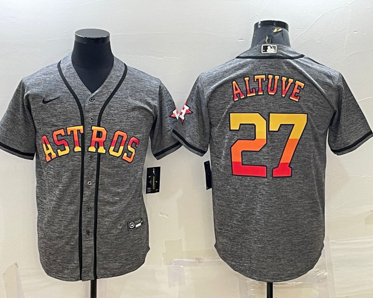 Men's Houston Astros Jose Altuve #27 Gray Jersey