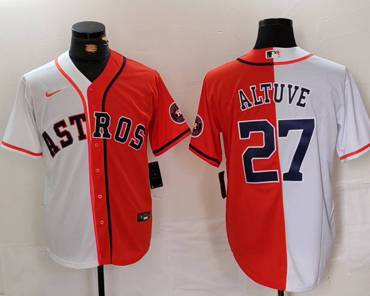 Men's Houston Astros Jose Altuve #27 White/Orange Limited Jersey