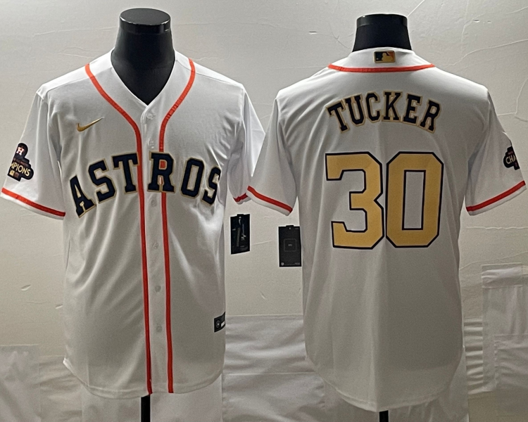 Men's Houston Astros Kyle Tucker #30 White/Gold 2023 Gold Collection Jersey