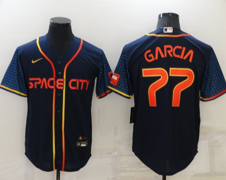 Men's Houston Astros Luis Garcia #77 Navy Space City Jersey