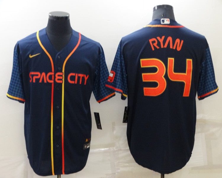 Men's Houston Astros Nolan Ryan #34 Navy Space City Jersey