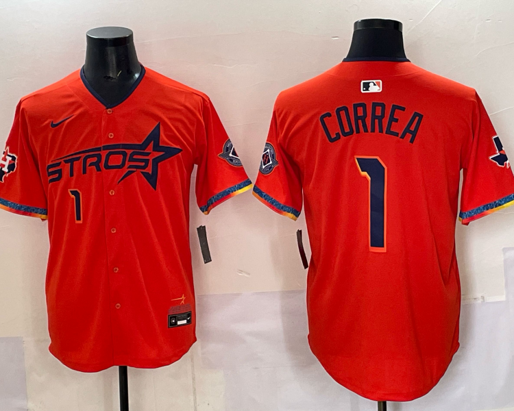 Men's Houston Astros Carlos Correa #1 Orange 2025 City Connect Limited Jersey