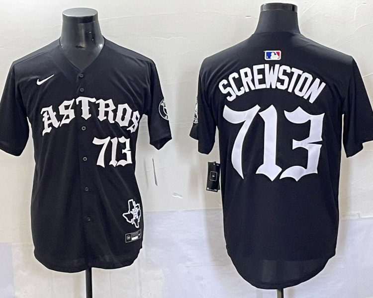 Men's Houston Astros Screwston #713 Black Team Jersey