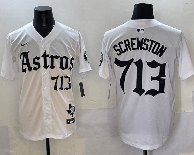Men's Houston Astros Screwston #713 White Team Jersey