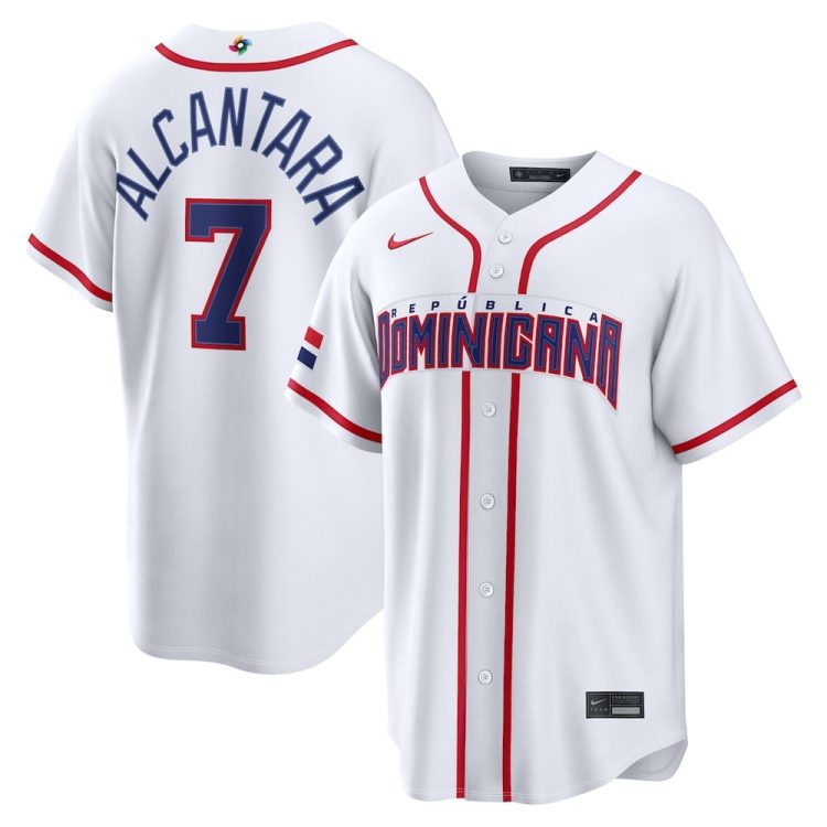 Men's Dominican Republic Baseball #7 Sandy Alcantara White 2026 World Baseball Classic Home Stadium Jersey