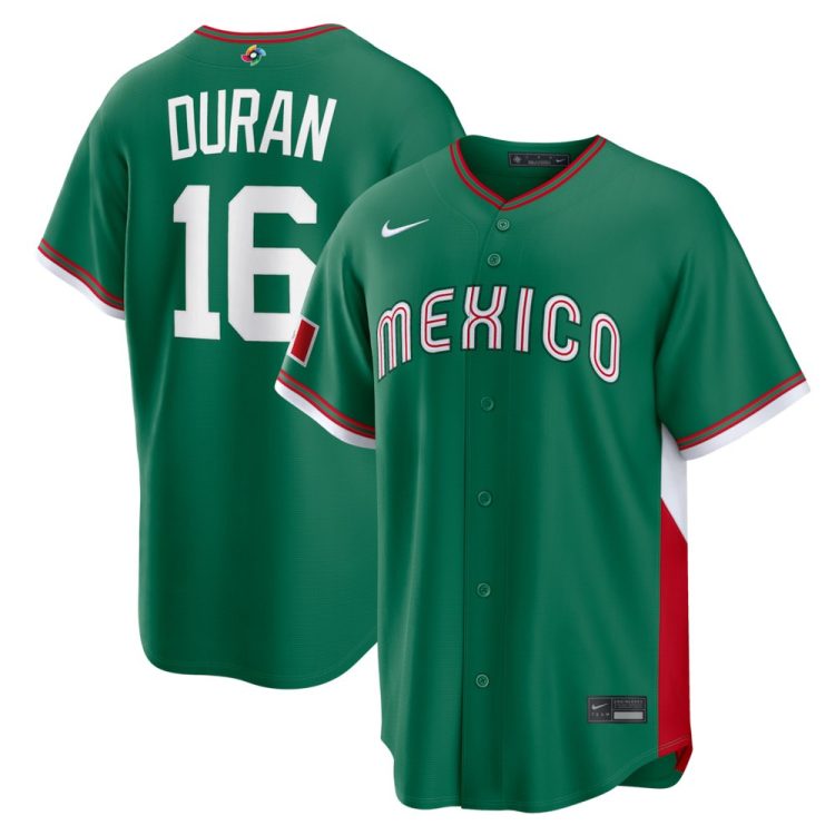 Men's Mexico Baseball #16 Jarren Duran Green 2026 World Baseball Classic Road Stadium Jersey