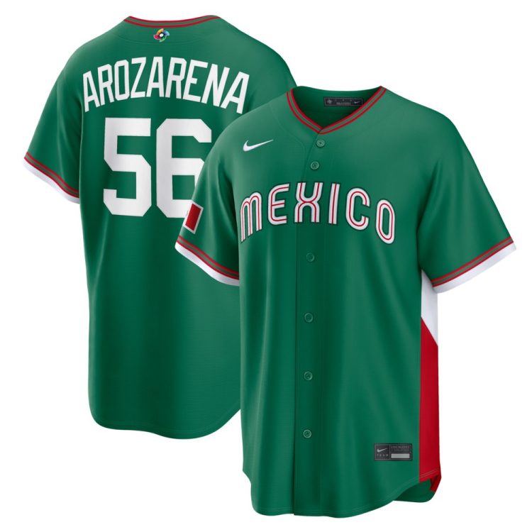 Men's Mexico Baseball #56 Randy Arozarena Green 2026 World Baseball Classic Road Stadium Jersey