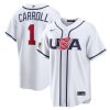 Men's USA Baseball #1 Corbin Carroll White 2026 World Baseball Classic Home Stadium Jersey