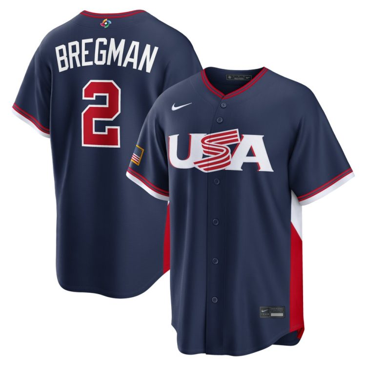 Men's USA Baseball #2 Alex Bregman Navy 2026 World Baseball Classic Road Stadium Jersey