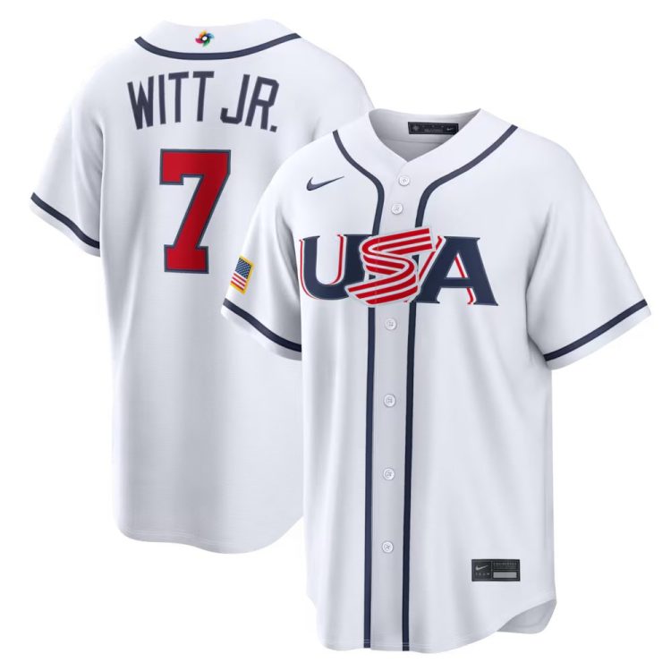 Men's USA Baseball #7 Bobby Witt Jr. White 2026 World Baseball Classic Home Stadium Jersey