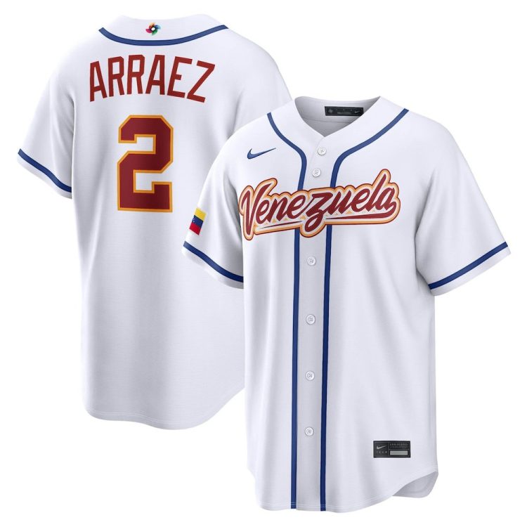 Men's Venezuela Baseball #2 Luis Arraez White 2026 World Baseball Classic Home Stadium Jersey