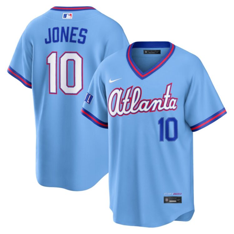 Youth Atlanta Braves #10 Chipper Jones Powder Blue 2026 City Connect Stitched Jersey