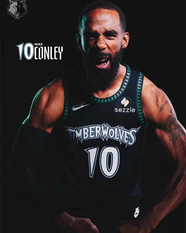 Mens Minnesota Timberwolves #10 Mike Conley Jr. Black Trees Classic Edition Swingman Jersey