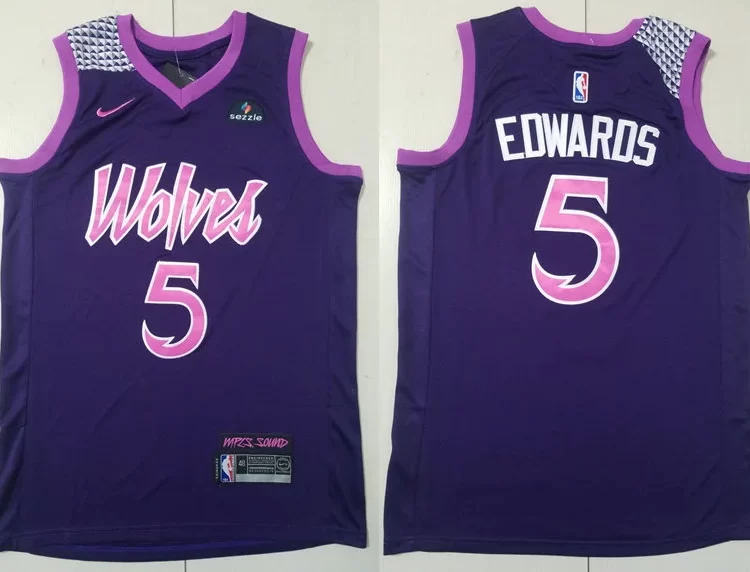 Mens Minnesota Timberwolves #5 Anthony Edwards 2025-26 Navy Purple City Edition Swingman Jersey