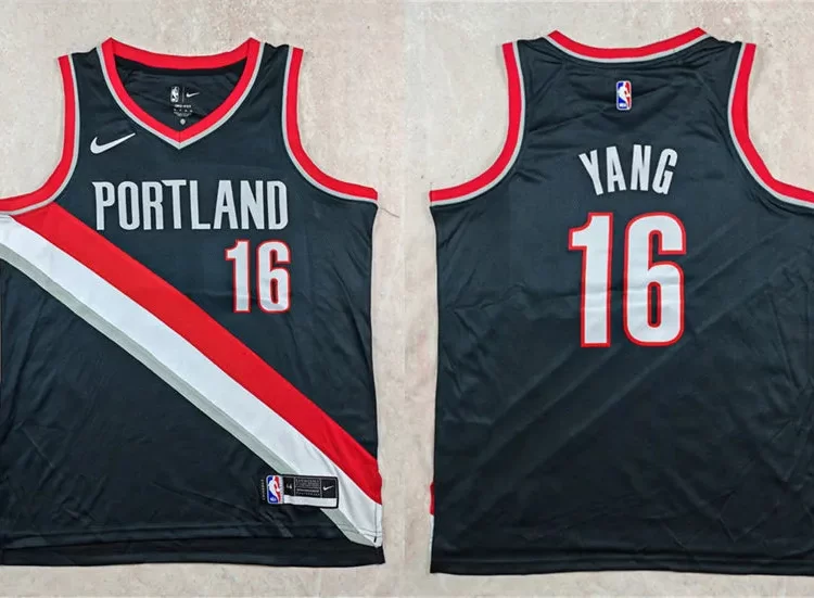 Mens Portland Trail Blazers #16 Hansen Yang Black Icon Edition Swingman Jersey