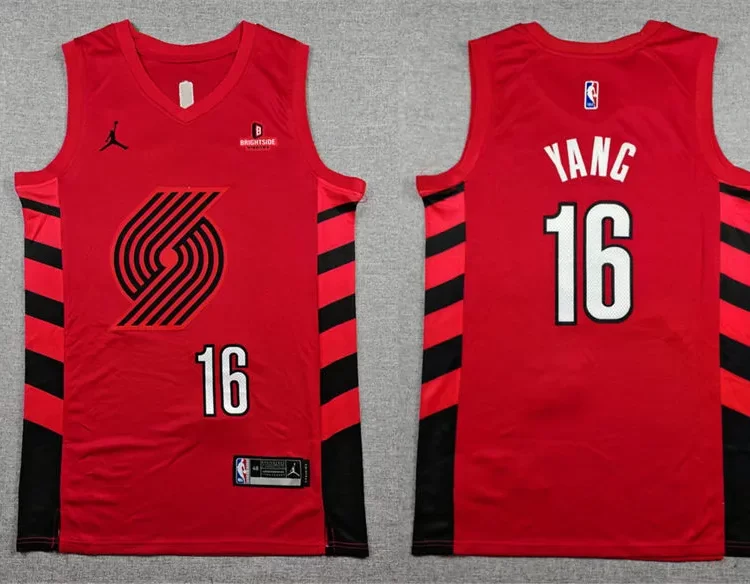 Mens Portland Trail Blazers #16 Hansen Yang Red Statement Edition Player Jersey