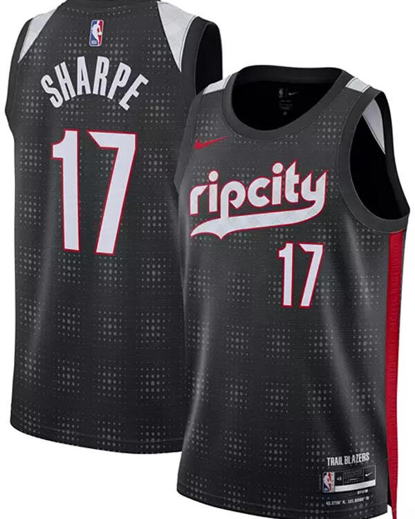 Mens Portland Trail Blazers #17 Shaedon Sharpe Black 2024-25 City Edition Swingman Jersey