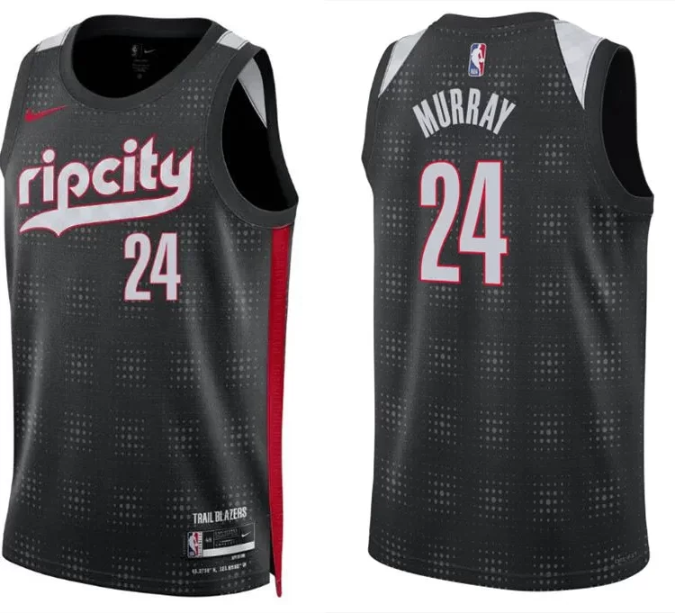 Mens Portland Trail Blazers #24 Kris Murray Black 2024-25 City Edition Swingman Jersey