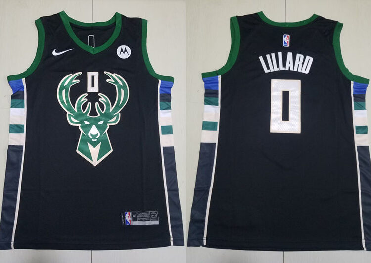 Mens Milwaukee Bucks #0 Damian Lillard 2021 Black Statement Edition Jersey