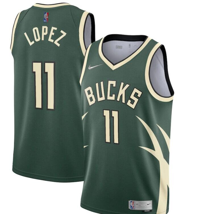 Mens Milwaukee Bucks #11 Brook Lopez Green Nike 2021 Earned Edition Swingman Jersey