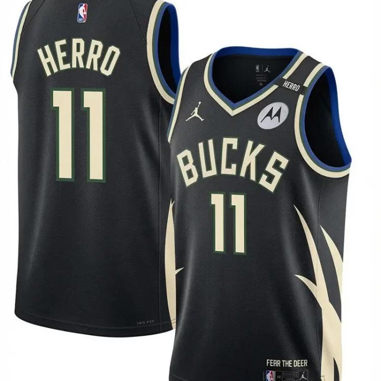 Mens Milwaukee Bucks #11 Tyler Herro Black Statement Edition Swingman Jersey