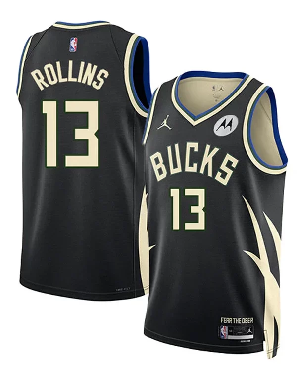 Mens Milwaukee Bucks #13 Ryan Rollins Black Statement Edition Swingman Jersey