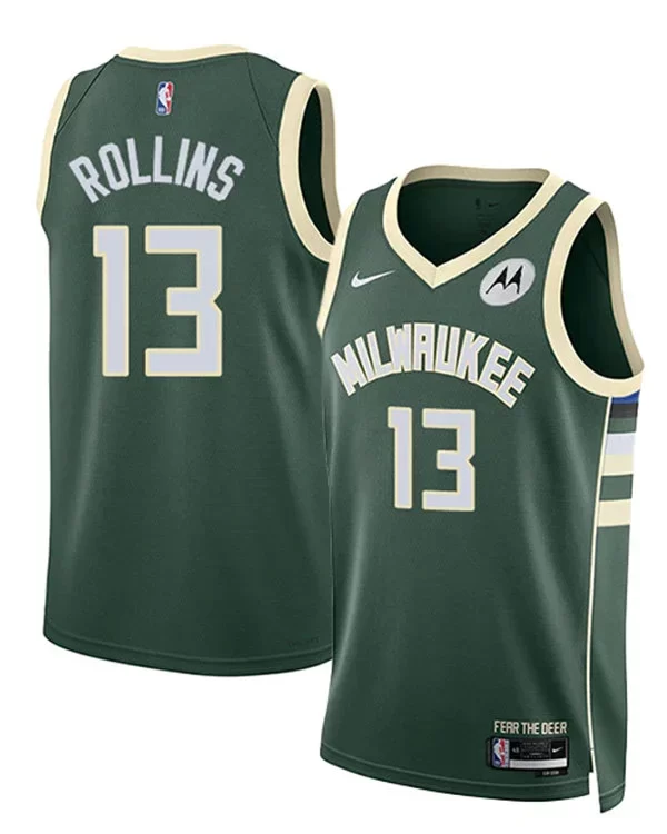 Mens Milwaukee Bucks #13 Ryan Rollins Green Icon Edition Swingman Jersey