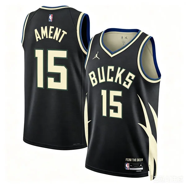 Mens Milwaukee Bucks #15 Nate Ament Black Statement Edition Swingman Jersey