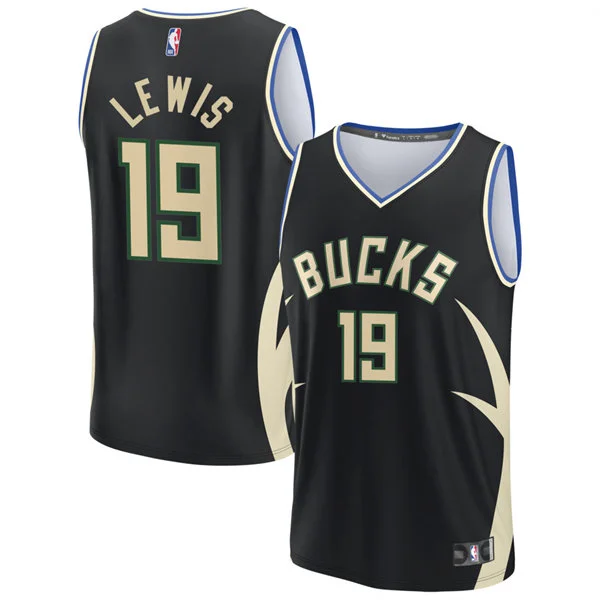 Mens Milwaukee Bucks #19 Malique Lewis Black Statement Edition Swingman Jersey