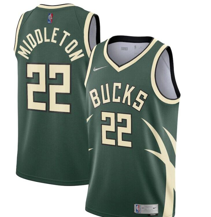 Mens Milwaukee Bucks #22 Khris Middleton Green Nike 2021 Earned Edition Swingman Jersey