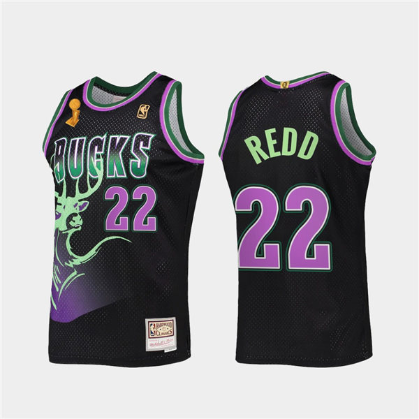 Mens Milwaukee Bucks #22 Michael Redd Mitchell & Ness Black HWC Reload 2X NBA Finals Champions Jersey