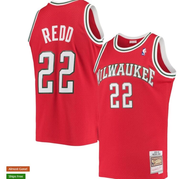 Mens Milwaukee Bucks #22 Michael Redd Mitchell & Ness Red 2008-09 Hardwood Classics Jersey