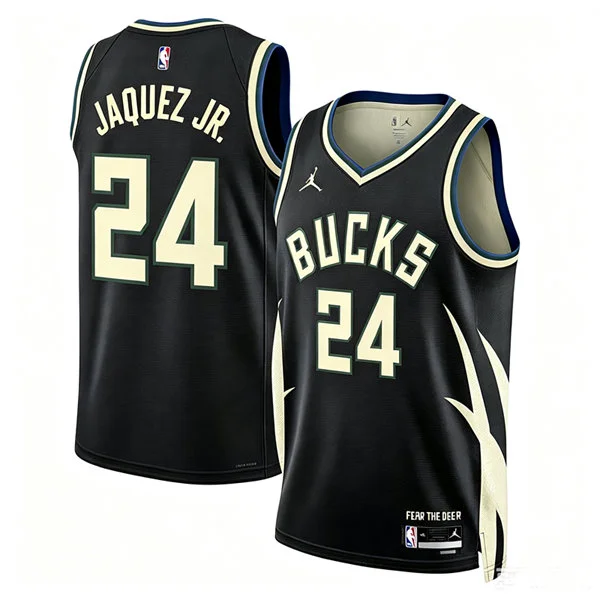 Mens Milwaukee Bucks #24 Jaime Jaquez Jr. Black Statement Edition Swingman Jersey