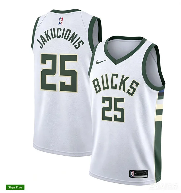 Mens Milwaukee Bucks #25 Kasparas Jakucionis Nike White Association Edition Swingman Jersey