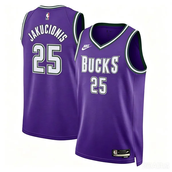 Mens Milwaukee Bucks #25 Kasparas Jakucionis Purple Classic Edition Jersey