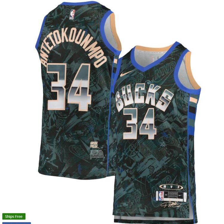 Mens Milwaukee Bucks #34 Giannis Antetokounmpo Nike Select Series MVP Swingman Player Jersey