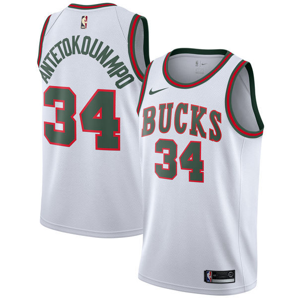 Mens Milwaukee Bucks #34 Giannis Antetokounmpo White Nike 2021 Classic Edition Jersey