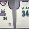 Mens Milwaukee Bucks #34 Ray Allen Mitchell & Ness Chainstitch Swingman Jersey - Cream