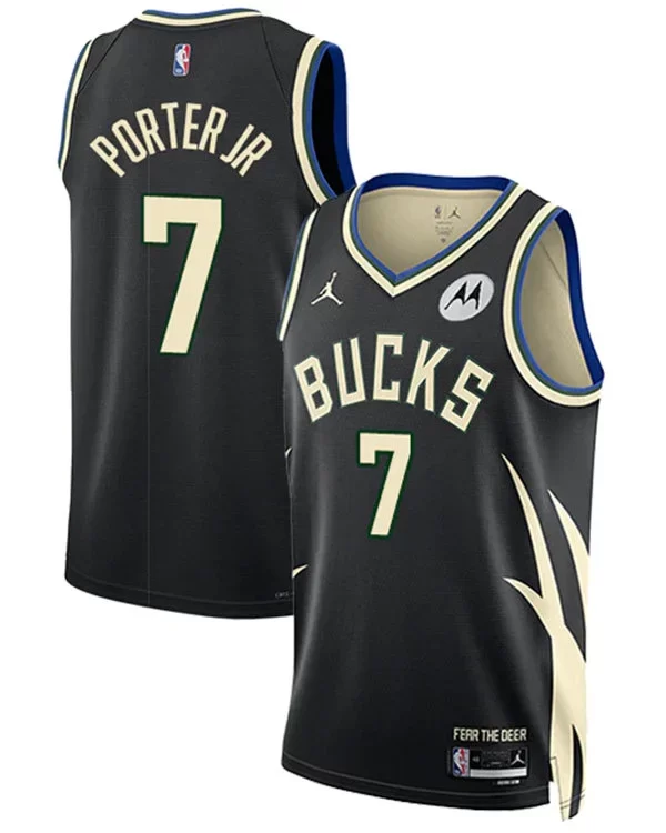 Mens Milwaukee Bucks #7 Kevin Porter Jr. Black Statement Edition Swingman Jersey