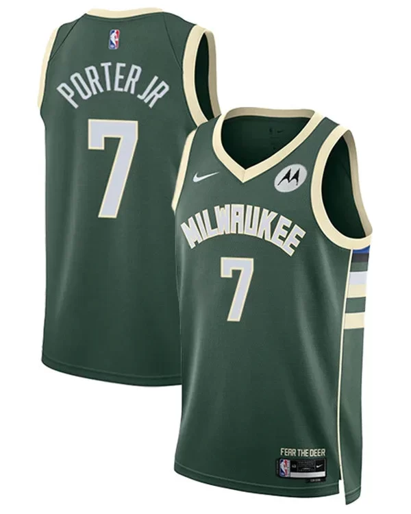Mens Milwaukee Bucks #7 Kevin Porter Jr. Hunter Green Icon Edition Player Jersey