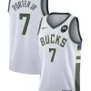 Mens Milwaukee Bucks #7 Kevin Porter Jr. Nike White Association Edition Player Jersey