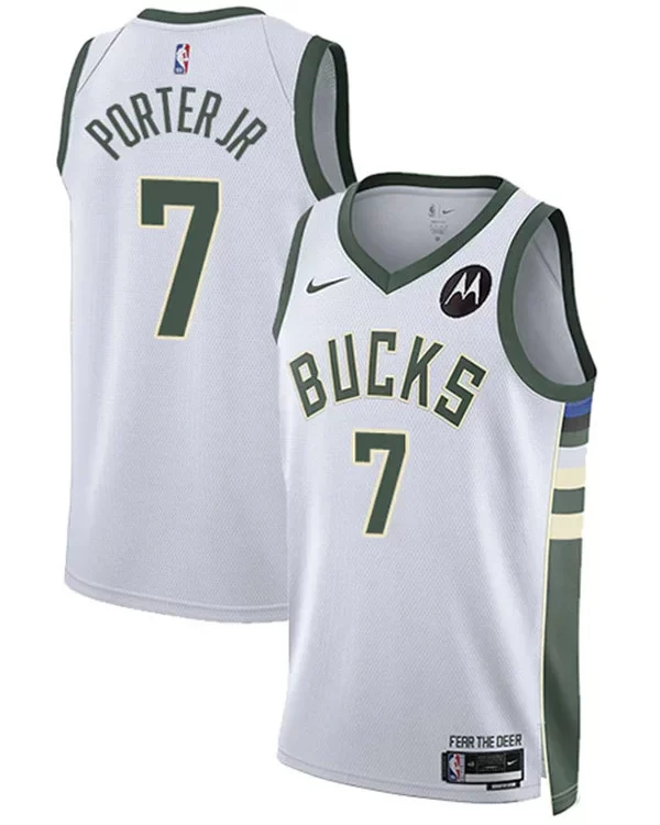 Mens Milwaukee Bucks #7 Kevin Porter Jr. Nike White Association Edition Player Jersey