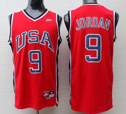 Men's 1984 Olympics Team USA #9 Michael Jordan Nike Red Hardwood Classics Swingman Jersey