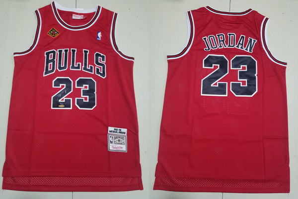 Mens Chicago Bulls 20th anniversary Edition #23 Michael Jordan 1997-98 Hardwood Classics Signed Jersey Red