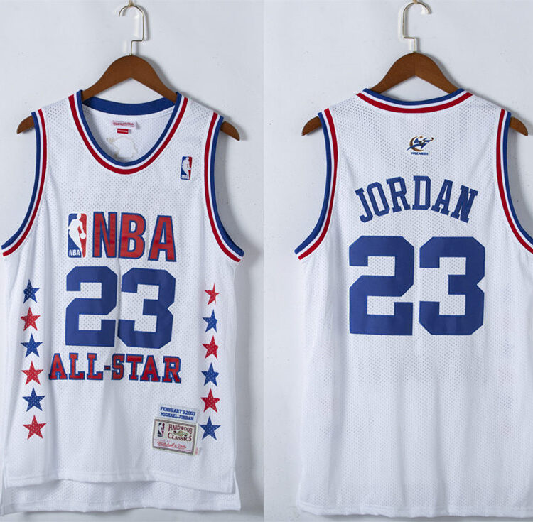 Mens Chicago Bulls #23 Michael Jordan 2003 NBA All Star White Mitchell & Ness Hardwood Classics Throwback Jersey