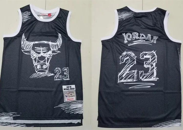 Mens Chicago Bulls #23 Michael Jordan Black sketch designed 1997-98 Throwback Jersey